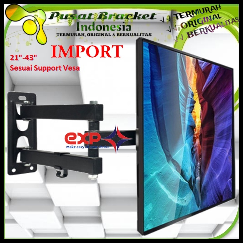 Bracket TV TOSHIBA 14 s/d 43 inch 6 ARAH FULL BESI SUPER KOKOH GARANSI 100% ORI