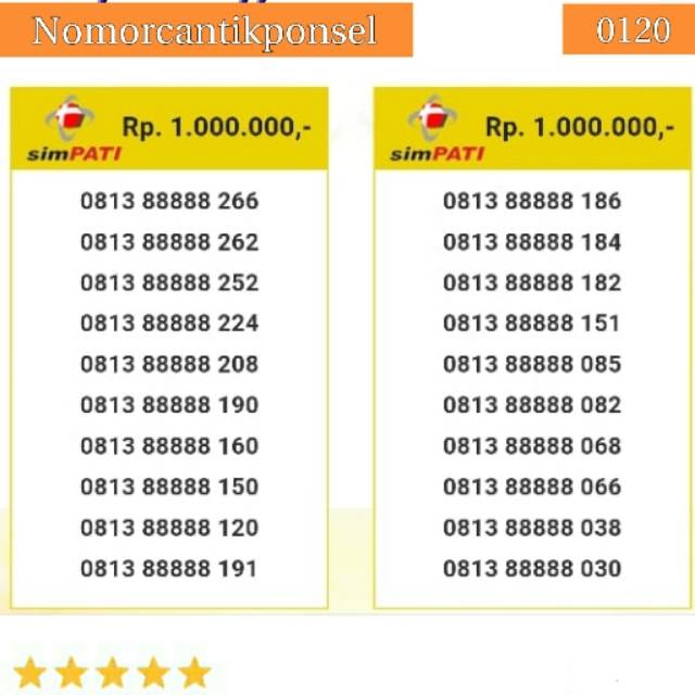 Nomor cantik simpati 0813 seri panca 88888 rapi#0120