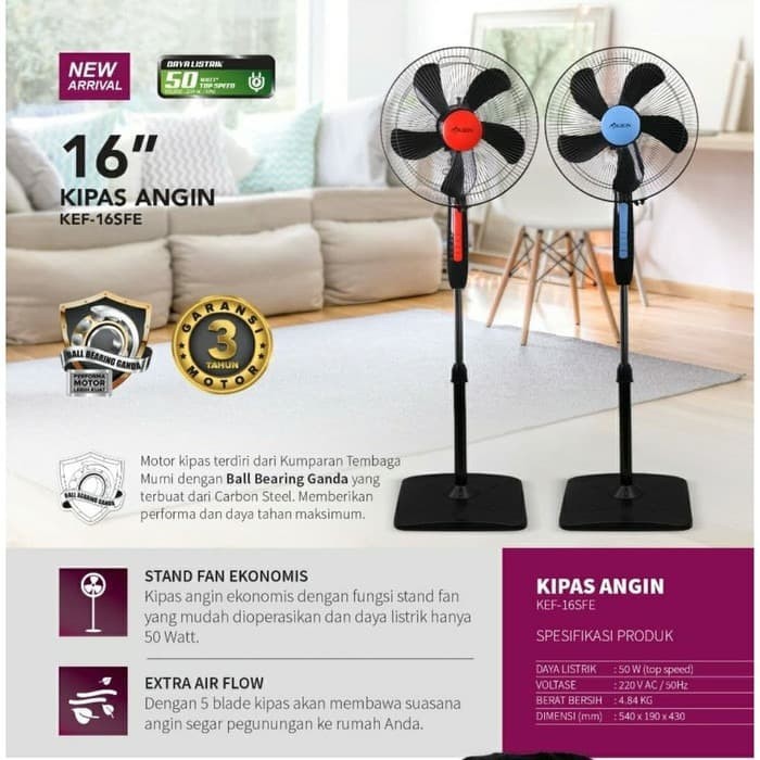 KIRIN Kipas Angin Stand Fan 16 inch / Kipas Angin Berdiri 16&quot; KEF 16 SFE - Garansi Resmi 1 tahun