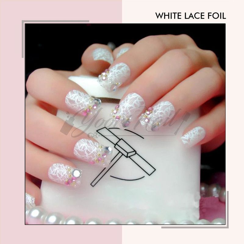 Lace transfer foil 20pcs black / white sticker foil renda nail art putih hitam