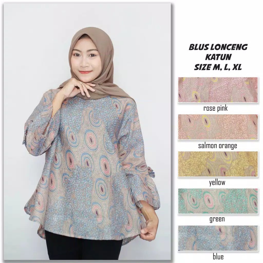 Blus Lonceng Katun Oval Batik Warna Pastel Soft Cantik Formal Casual Seragam Kantoran Pesta