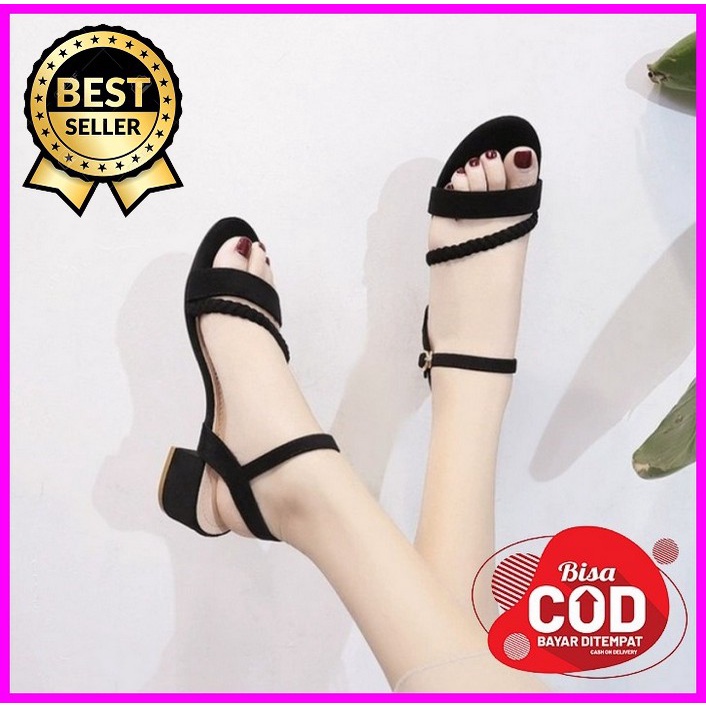 Sandal Hak Hels Wanita Import High Heels Kaca Strap Mutiara R 84  OY389 Hak Tahu Wanita Kepang Dd12