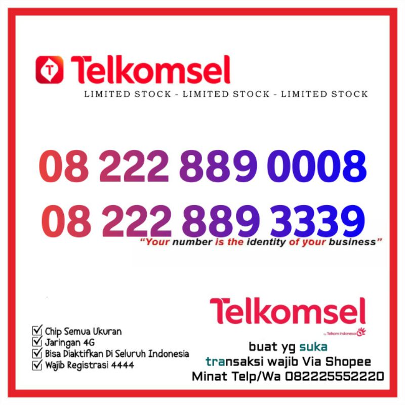 nomor cantik telkomsel loop doubel tripel 222 000