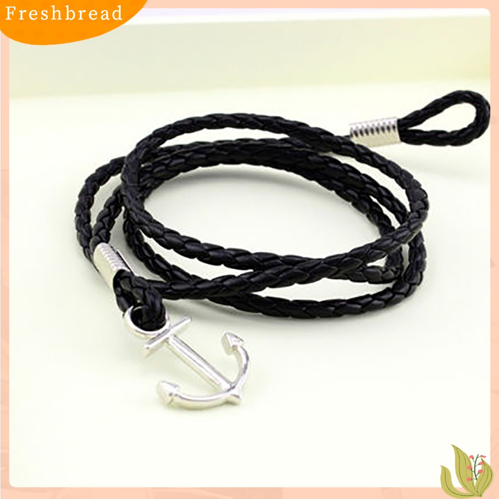 ? Fresh ? Gelang Bangle Kulit Imitasi Kepang Multilayer Motif Jangkar untuk Pria