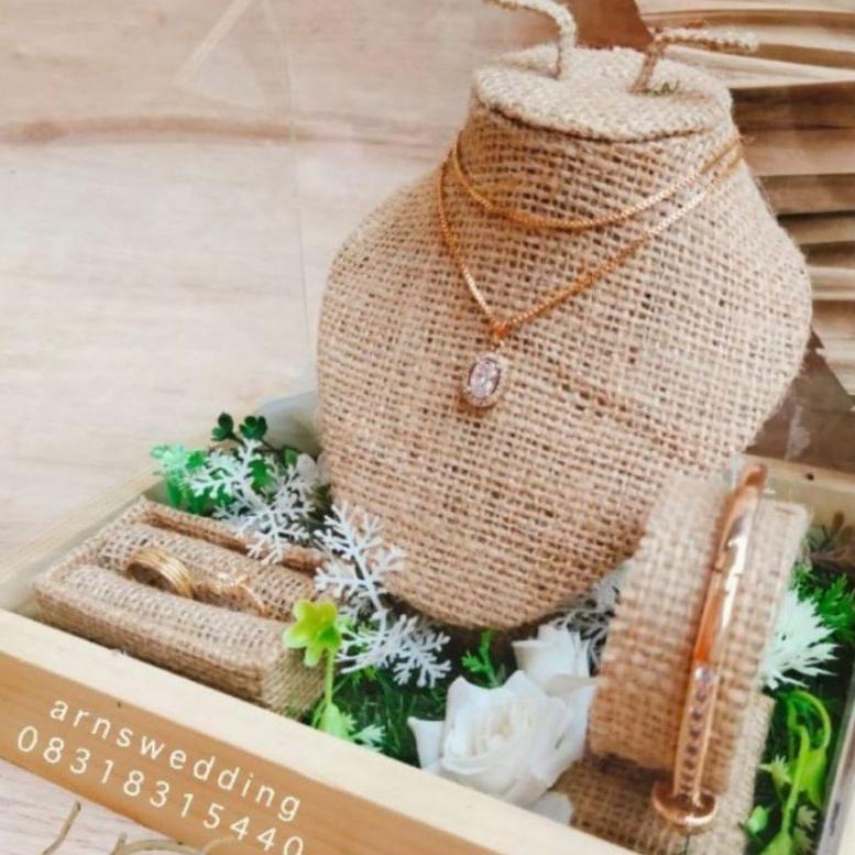 Manekin Kalung Goni Display Perhiasan Kalung Cincin Gelang Bludru Kain Rami Set Patung Kalung RHVEI9