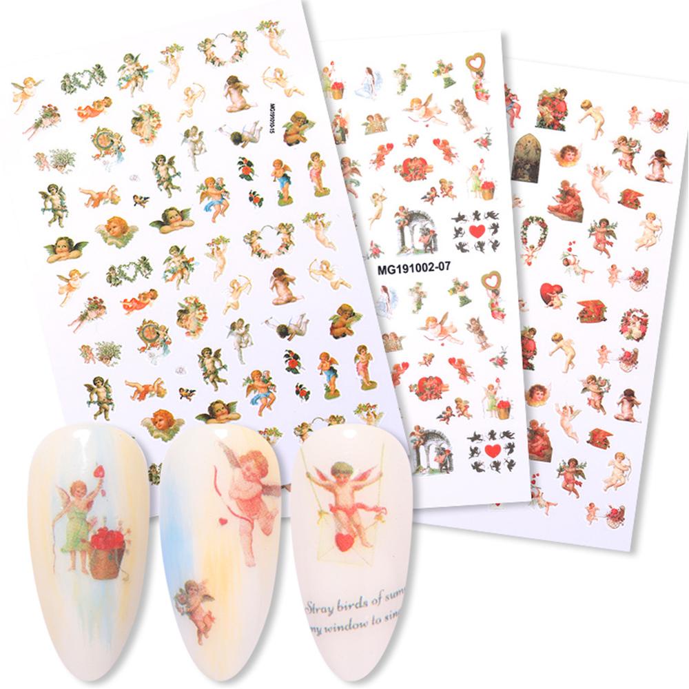 Needway   Stiker Kuku 3D 3D Angel Motif Bunga Floral Nail Foils