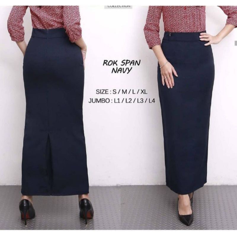 Rok Kerja Panjang Hitam Span Biron Kipas Bahan Formal Kantor / Rok Panjang Wanita Hitam Polos-Navy