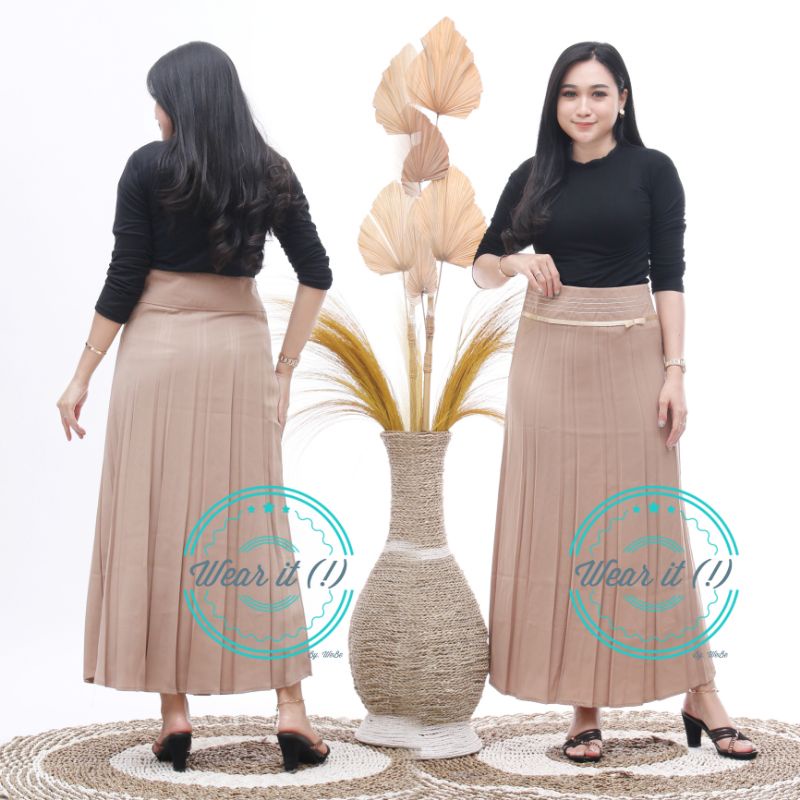 Rok Kantor Plisket Besar / Rok Kerja Wanita Panjang / Rok Formal Wanita / Rok Span Plisket Cream