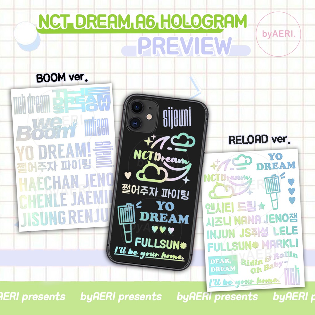 N C T DREAM HOLOGRAM STICKER SHEET A6 (Reload/ Ridin/ Rollin/ We Boom/ The Dream Show)