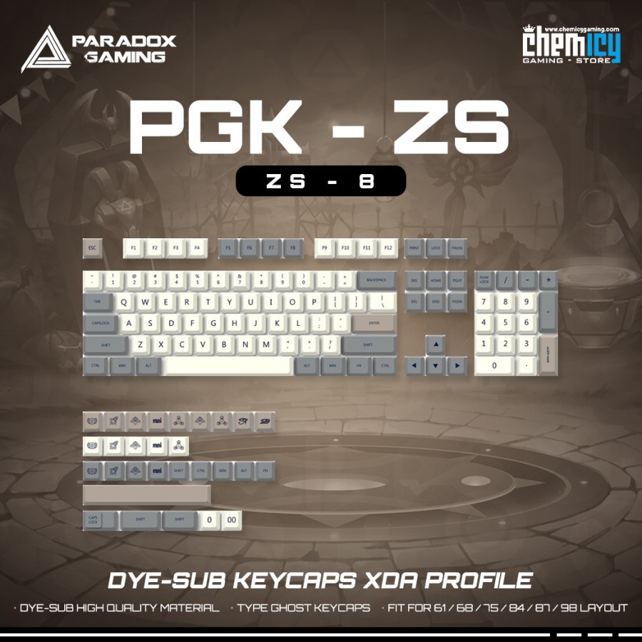 Paradox Gaming ZS-8 / ZS8 Dye-sub Keycaps 133 set XDA Profile