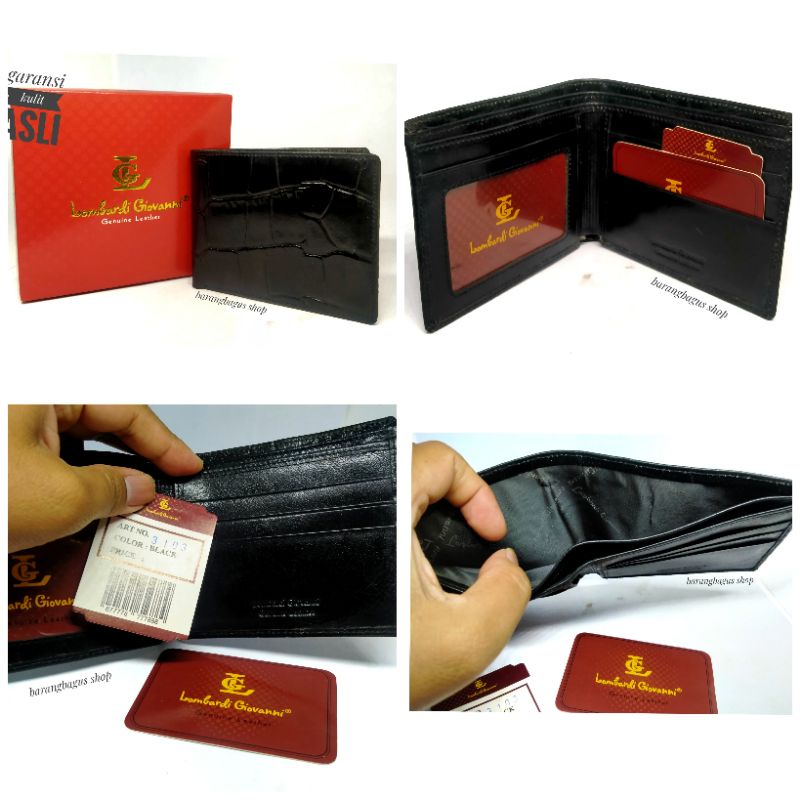 Dompet original kulit asli pria Lombardi Giovanni model serat urat kayu