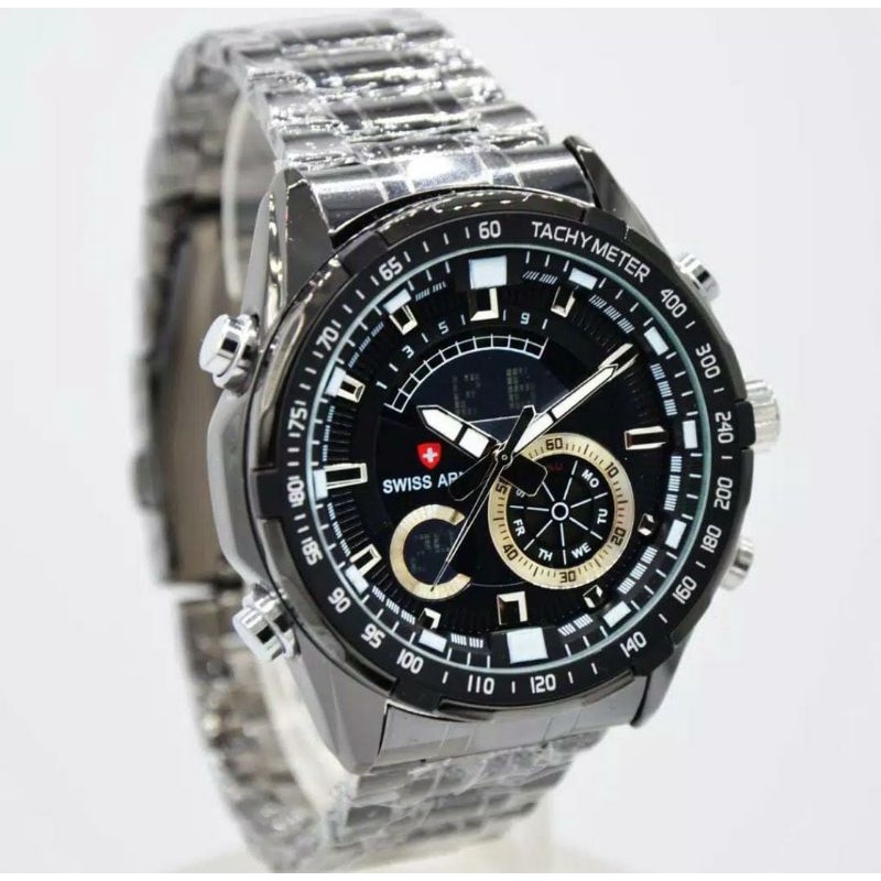 JAM TANGAN DUAL TIME ANALOG DIGITAL STAINLESS STEEL BISA COD