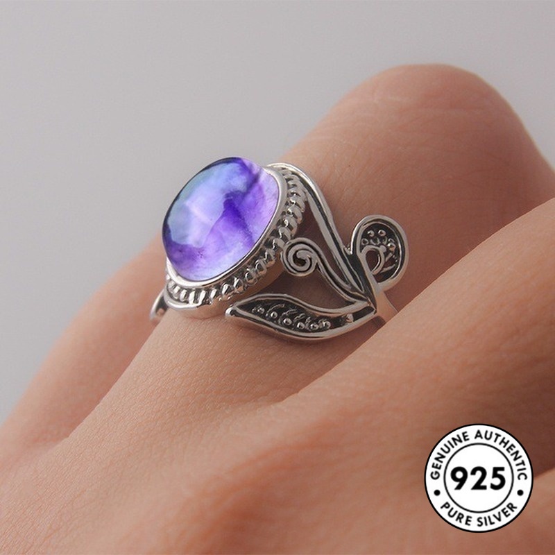 Cincin Amethyst Bahan S925 Silver Gaya Vintage