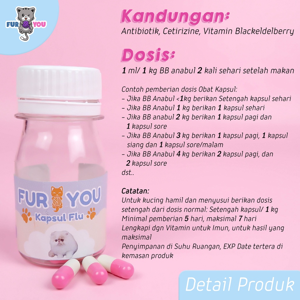 Fur you kapsul flu berat untuk kucing anabul obat flu ampuh flu parah bersin Flucat