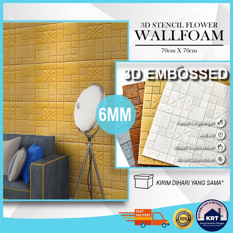 STENCIL FLOWER Wallpaper Dinding 3D Classic Modern Batik Batu Alam Wallpaper Stiker Plafon List Foam