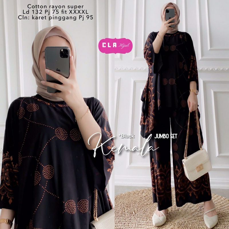 KEMALA JUMBO SET Baju Setelan One Set Batwing Tunik Waka Waka Kulot Celana Panjang Motif Batik Wanit