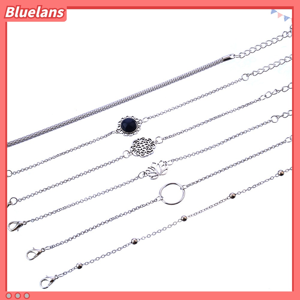 6pcs / Set Gelang Rantai Multilayer Bentuk Bunga Lotus Hollow Untuk Wanita