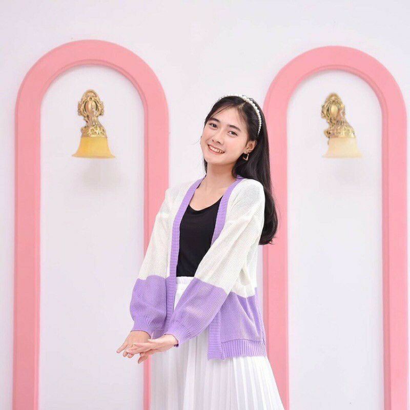 MANDA OUTER BAJU CARDY 2 TONE CARDIGAN Pakaian Rajut Wanita Atasan Rajut Wanita Fashion Rajut Wanita