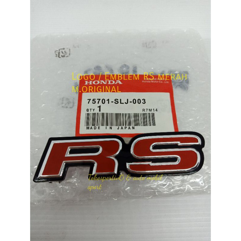 Emblem Logo RS HONDA / Lambang RS merah original