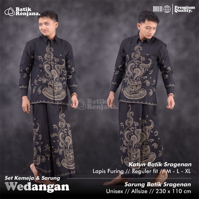 WEDANGAN SARKEM SET KEMEJA KOKO BATIK PRIA DAN SARUNG ALL SIZE PRIA ASLI SOLO COWOK DEWASA MOTIF LEB