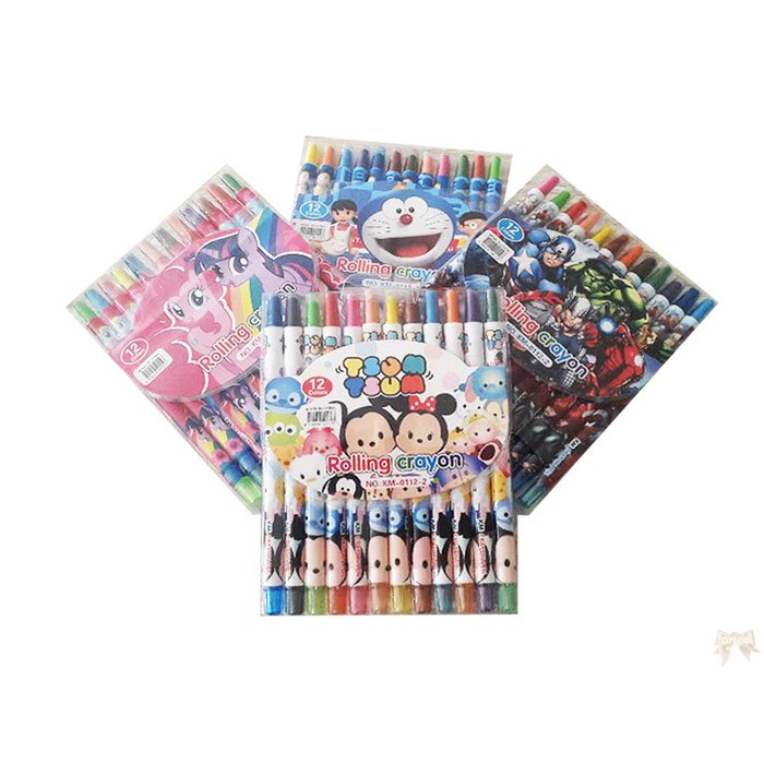 

Rolling Crayon Panjang 17cm / 12pc Krayon Putar Warna Warni Karakter