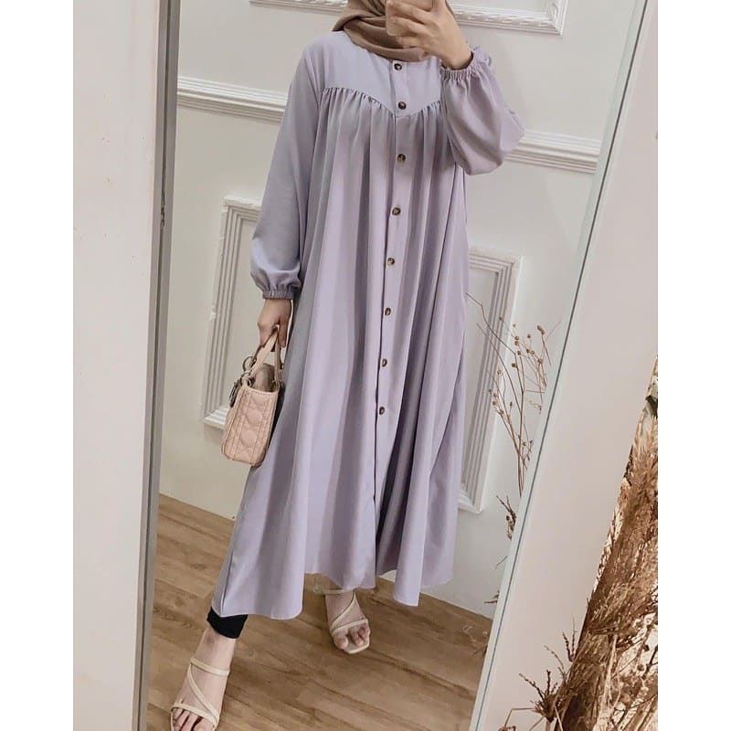 Tunik Long Mozya Full Kancing / Dress Tunik Busui Friendly