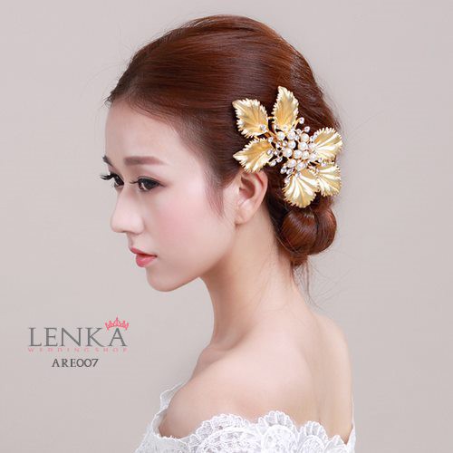 [BISA COD] BRIDAL AKSESORIS RAMBUT PESTA WEDDING JEPIT MUTIARA GOLD ARE007