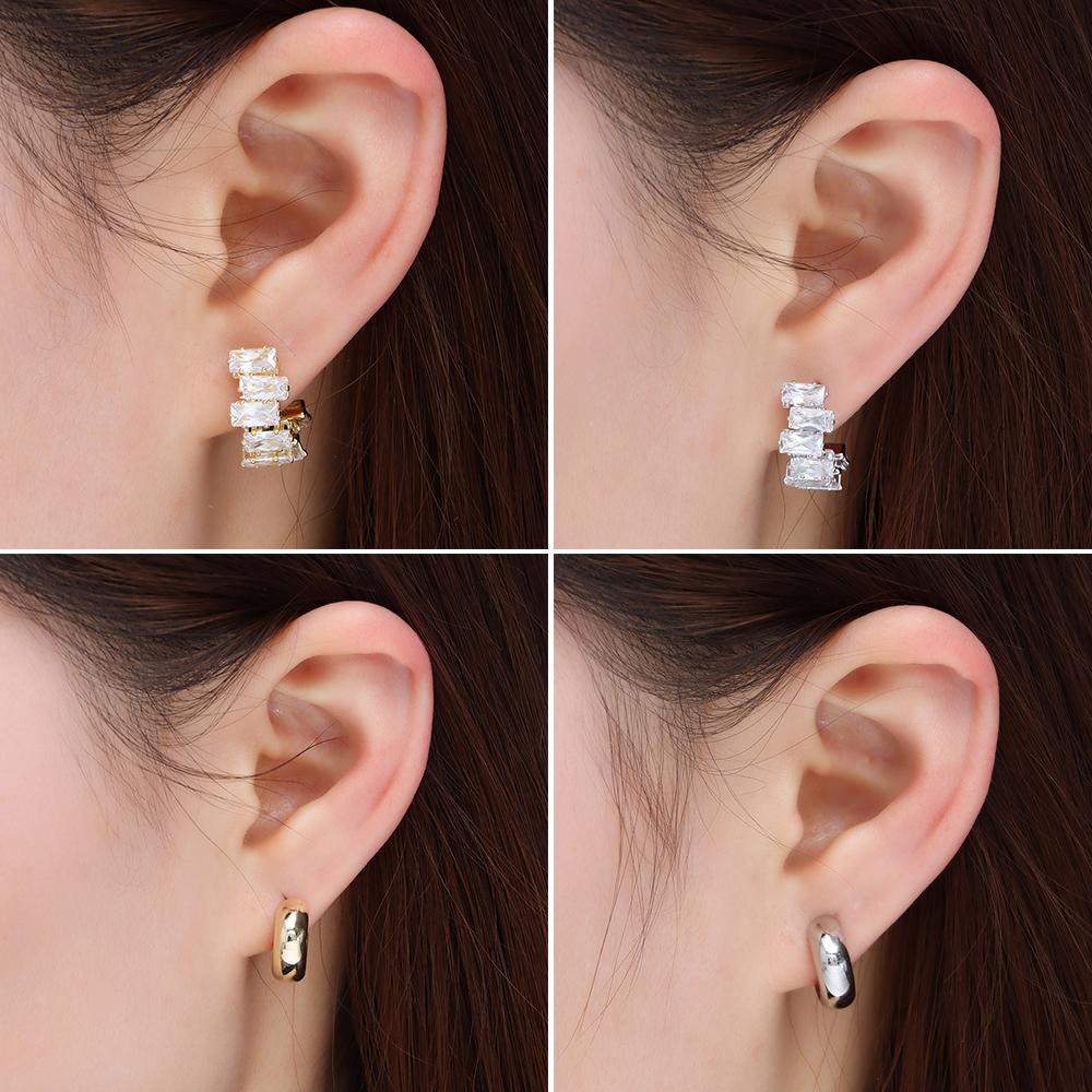 Solighter Chunky Hoop Ear Clip Hot Untuk Wanita Gadis Baru Trendi Cubic Zirconia Manset Telinga