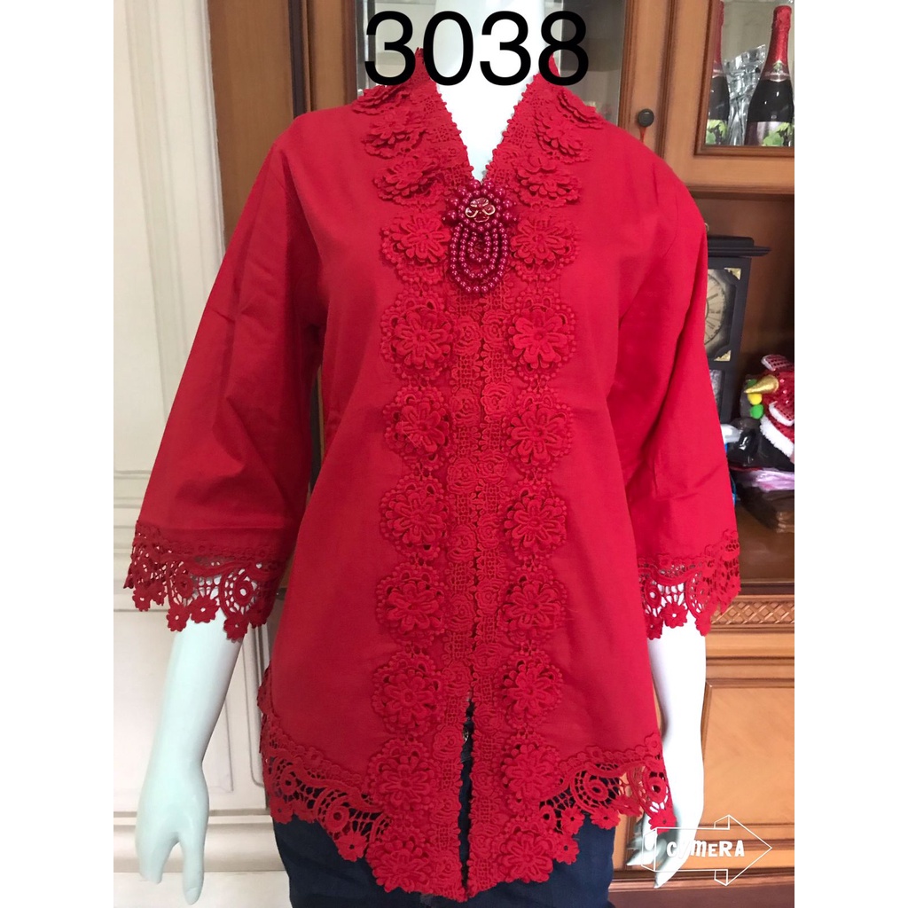 3038 Kebaya merah alexuez brukat bros /kebaya modern premium merah cabe