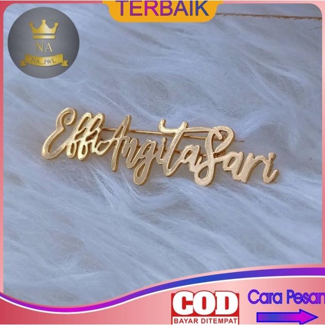 Bros jilbab Jarum peniti Nama Custom Lapis Emas aksesoris Wanita monel