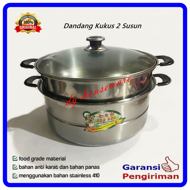 Panci Dandang Kukus Langseng Kalakat 2 Susun Stainless Tutup Kaca 30 Cm