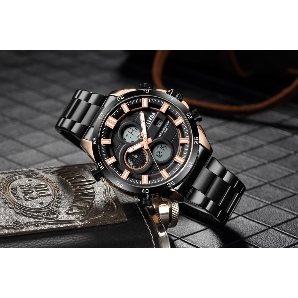 Belleda 9130 - Jam tangan pria analog digital strap rantai stainless