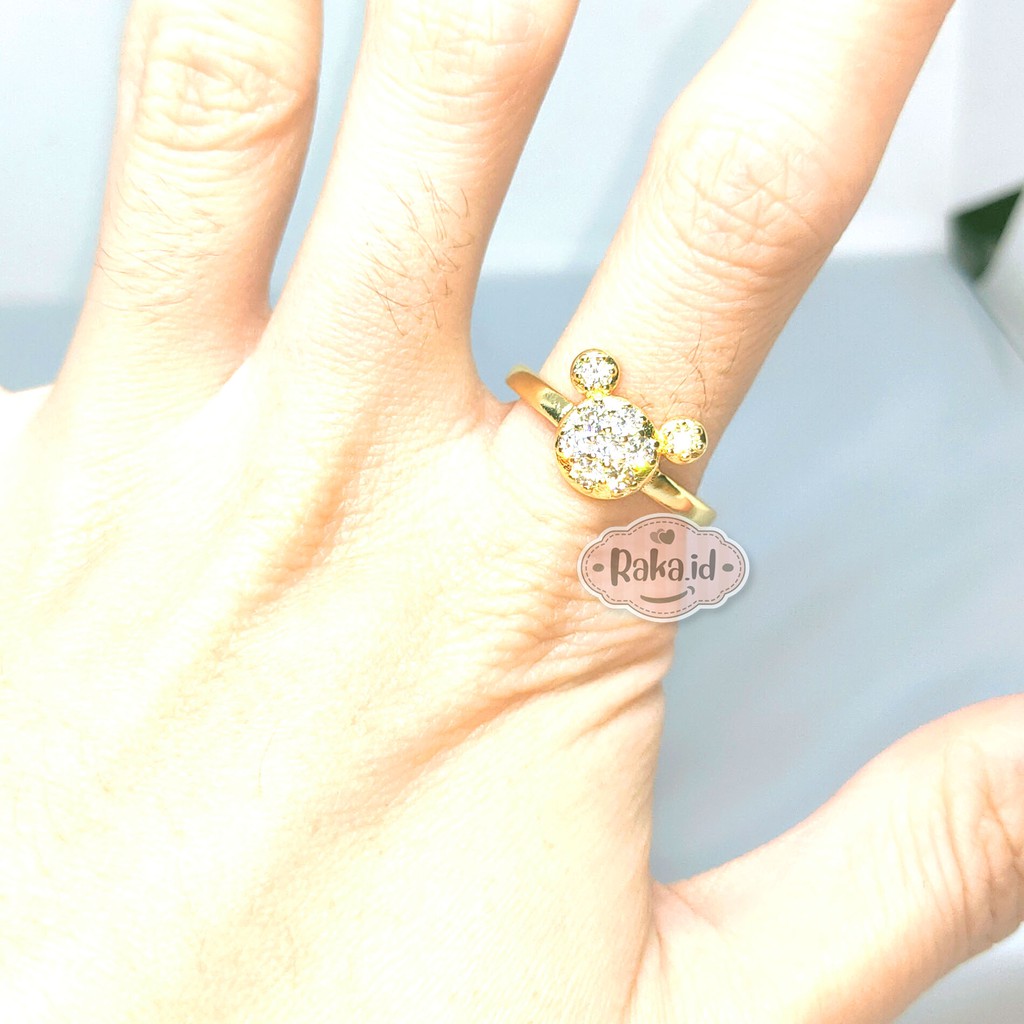 Cincin Wanita / Cincin Dewasa Mickey Simpel Aksesoris Perhiasan Wanita Lapis Emas 18k 747