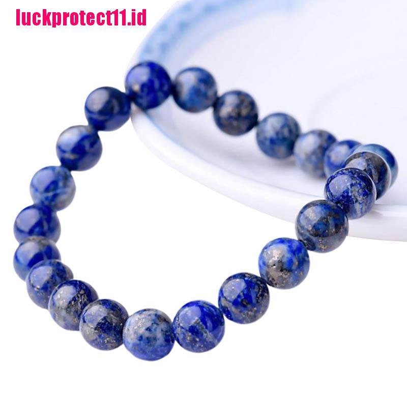 (LUCK) Gelang Tangan Manik-Manik Lapis Lazuli Natural 8mm Elastis Untuk Unisex / Pria / Wanita