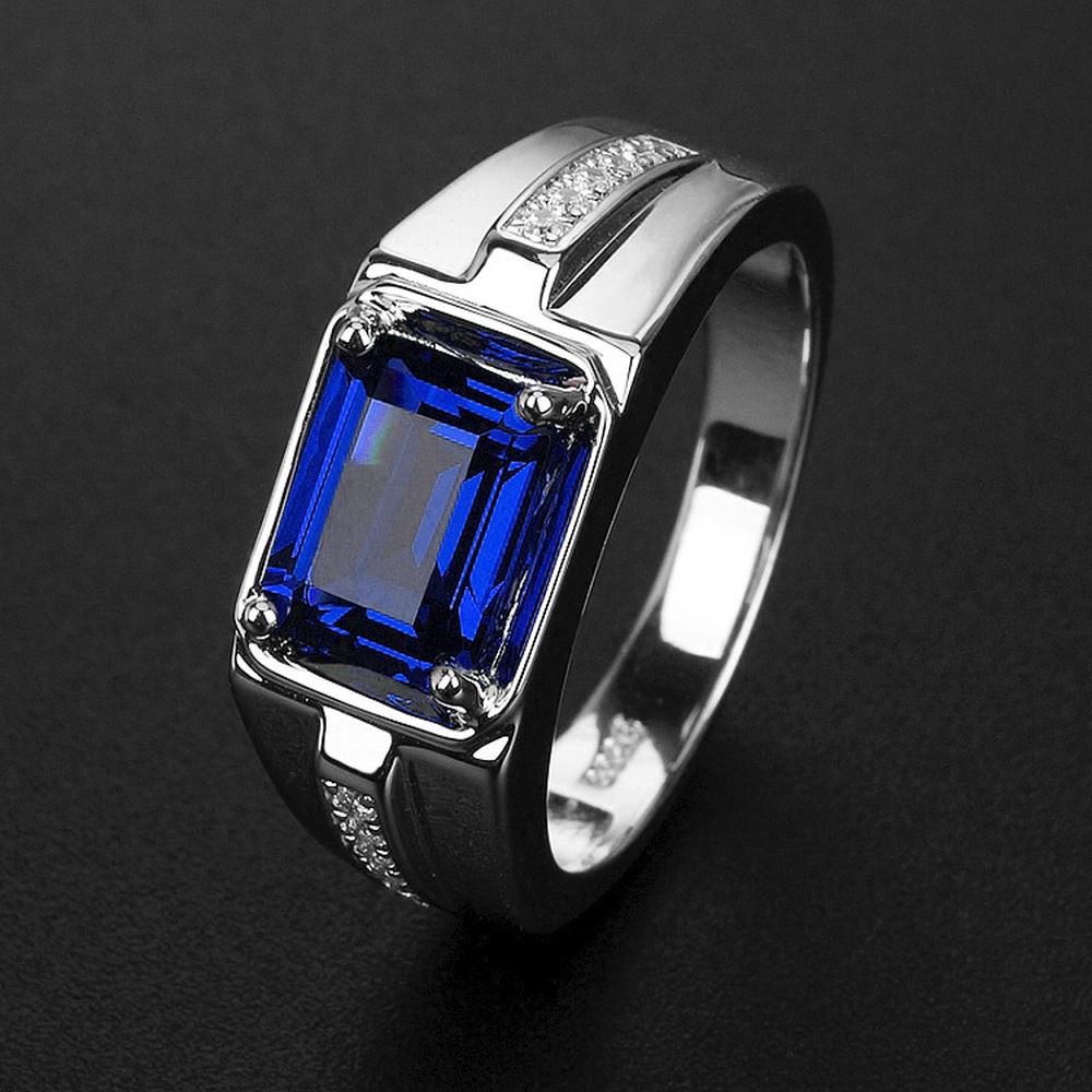 Sapphire Cincin Silver Platinum Dengan Batu Sapphire Emerald Untuk Pria / Wanita