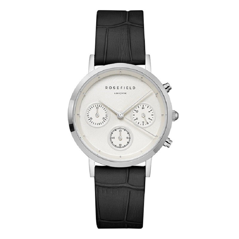 Rosefield Jam Tangan Wanita The Gabby White Sunray Croco Black Silver NCBS-N94