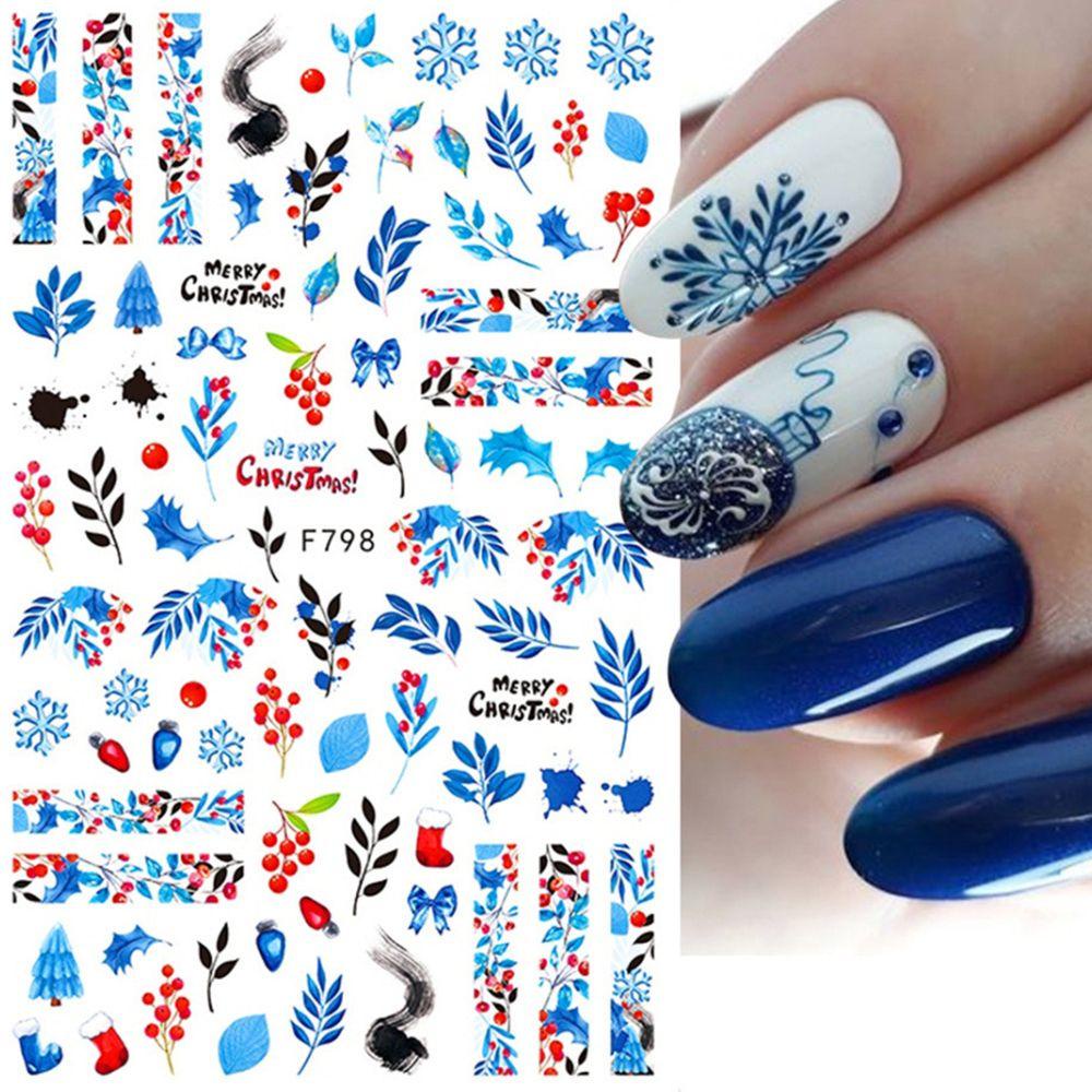 AUGUSTINA Agustinina Stiker Kuku Natal Musim Dingin Perekat Diri Elk Manicure Xmas Tree Merry Christmas Nail Art Decor