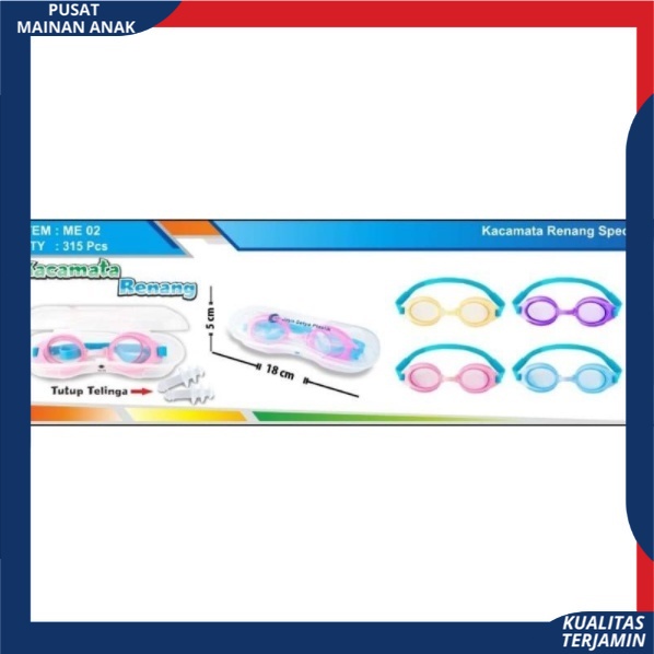 Kacamata Renang anak remaja, dewasa cewek cowok ACrylic free box dan penutup Telinga Bahan Bagus