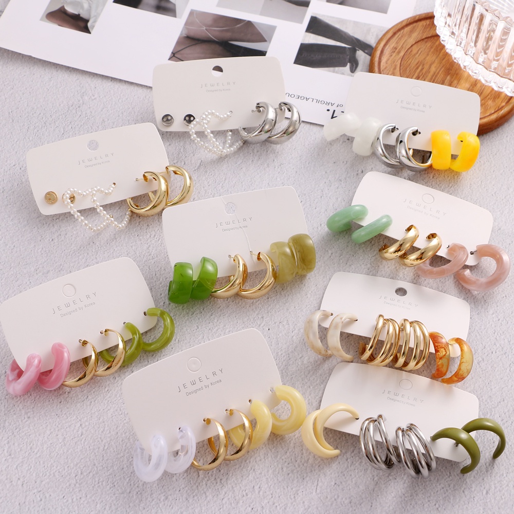 Set Anting Hoop Drop Bahan Resin Akrilik Warna-Warni Untuk Wanita