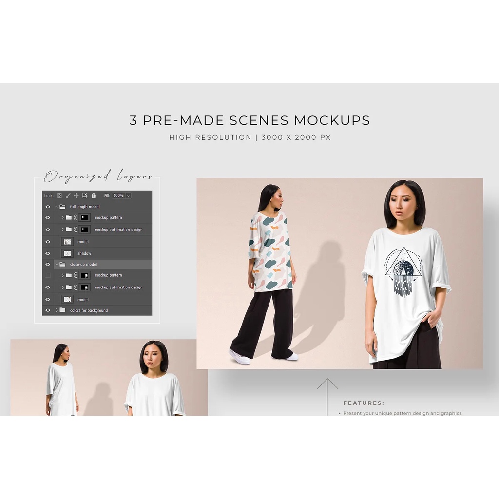 Oversize T-Shirt Mockup Women Set