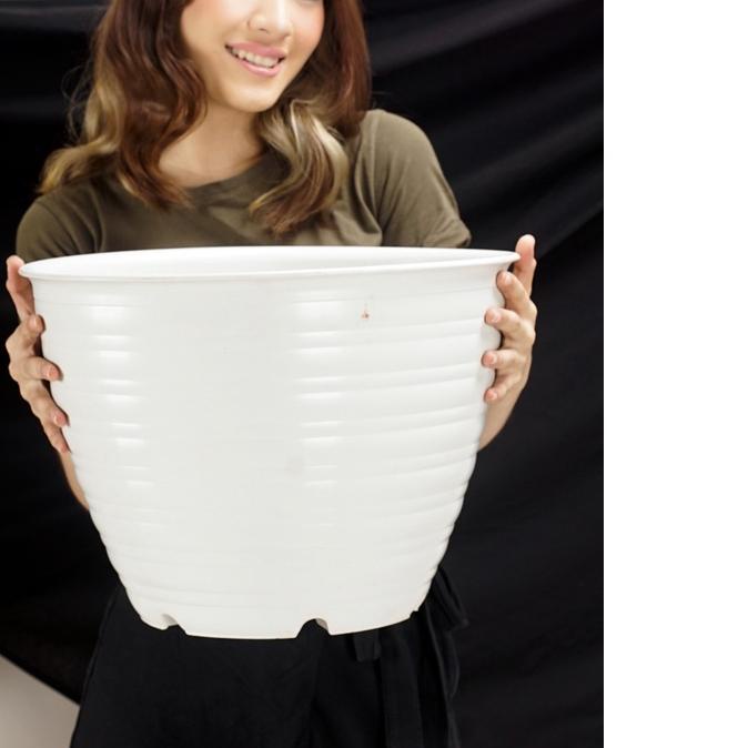 ♠ Ori Pot Super Tawon 40 Cm Putih Pot Plastik Bunga Tanaman Pot Tawon Jumbo Besar Putih Tebal Murah 