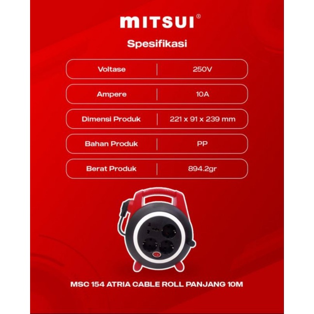 KABEL ROLL BOX MITSUI MSC 154 10 METER ORIGINAL SNI