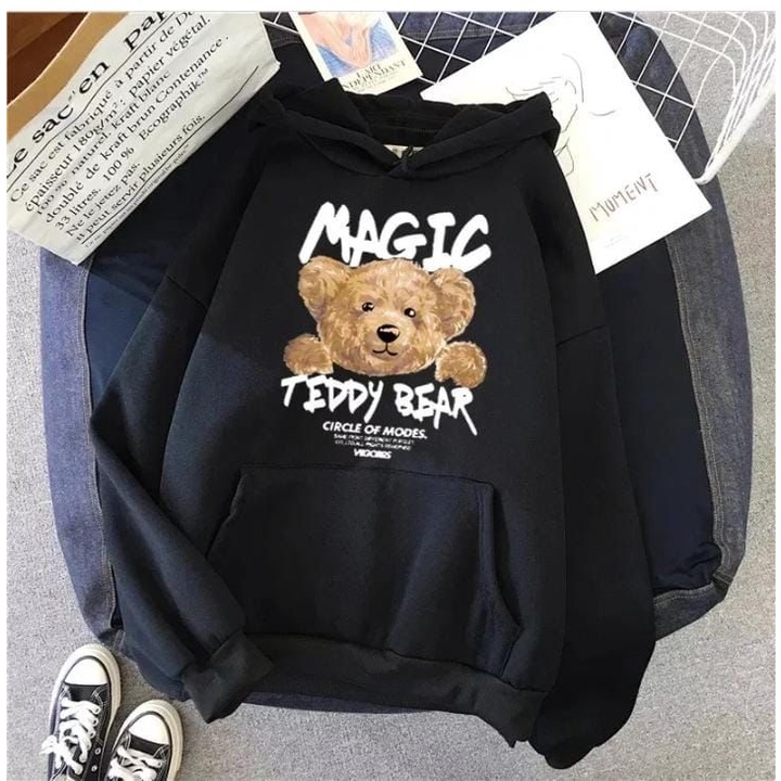 Sweater Hoodie Magic Bear Bahan Flece