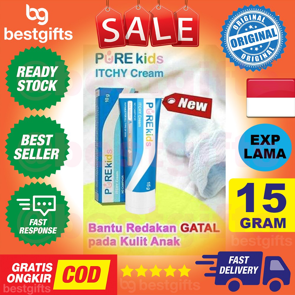 PURE KIDS PUREKIDS ITCHY CREAM MEREDAKAN GATAL NYAMUK SERANGGA BIANG KERINGAT KULIT SENSITIF 15 GRAM