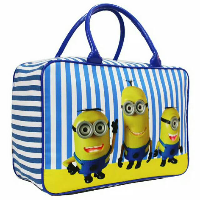 Tas Travel Anak Karakter Minion Biru Navy Salur Koper Serbaguna Murah