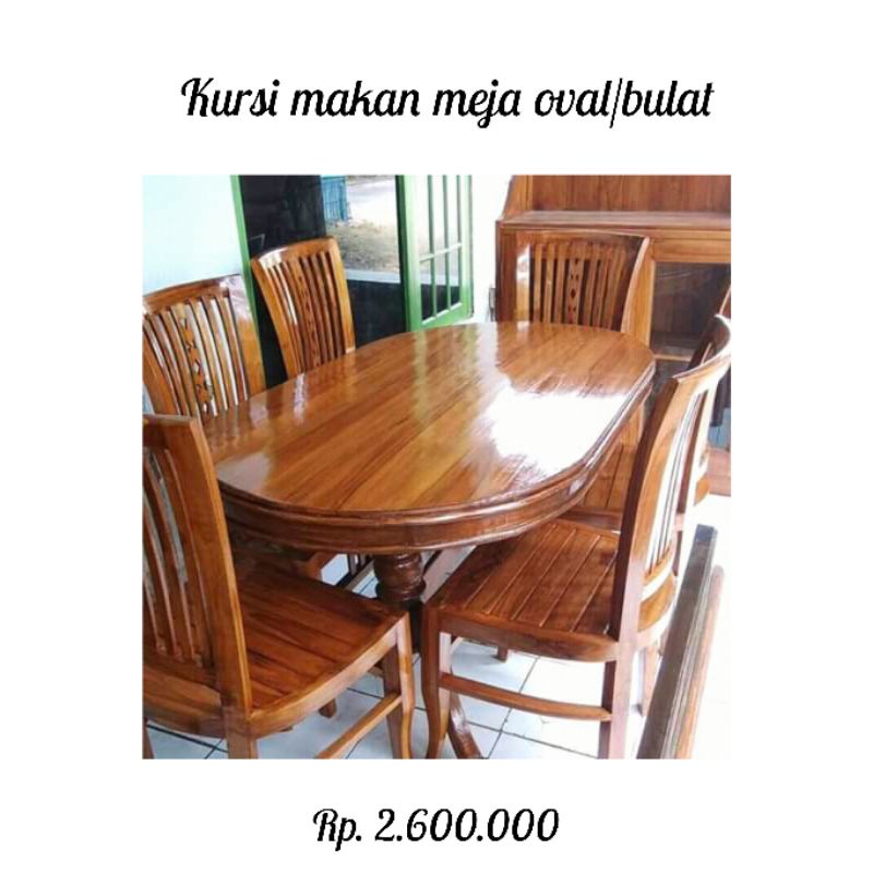 Meja Makan Oval minimalis Jati 6 Kursi