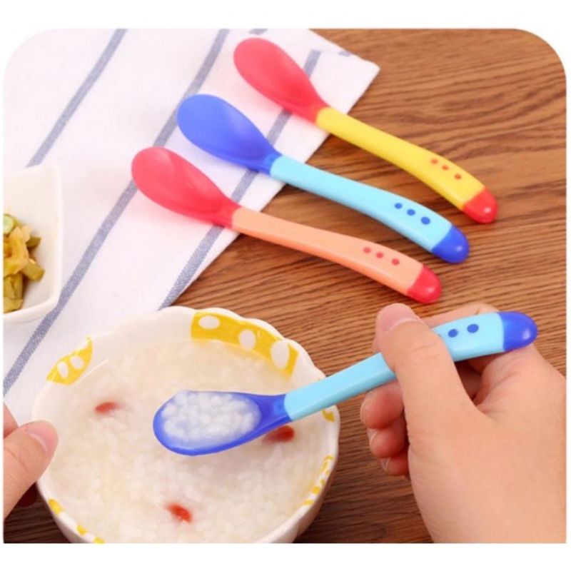 Sendok Makan Bayi Sensor Suhu Panas Sendok Garpu Bayi Silikon MS88