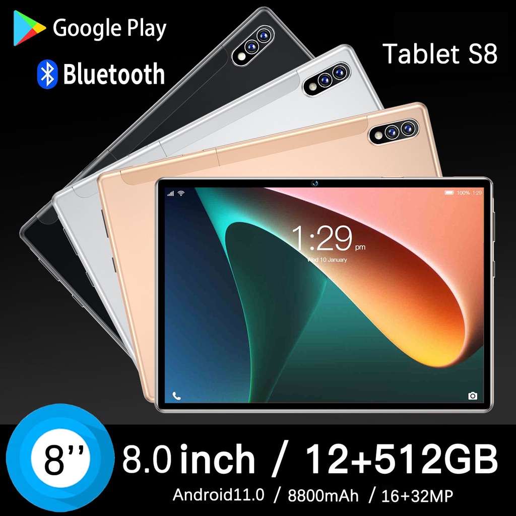 Asli Terbaru Tablets PC Galaxy S8 12GB + 512GB 10 inci Tablet Android 8 Inci Layar Besar Full Screen Wifi 5G Dual Sim Untuk Anak Belajar