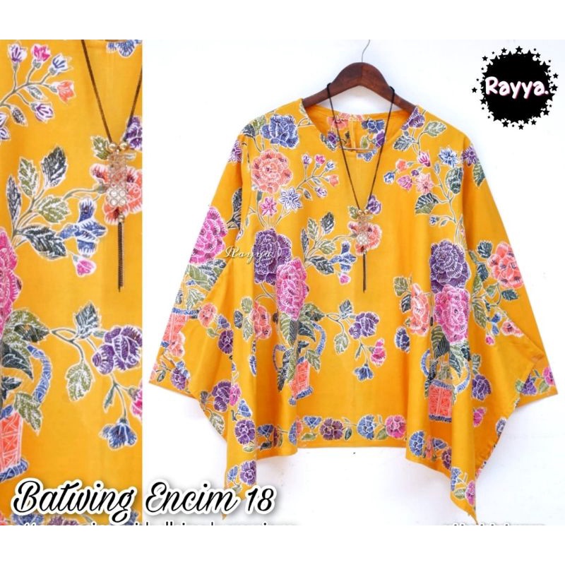 Blus naomi encim batwing bunga batik solo atasan kerja