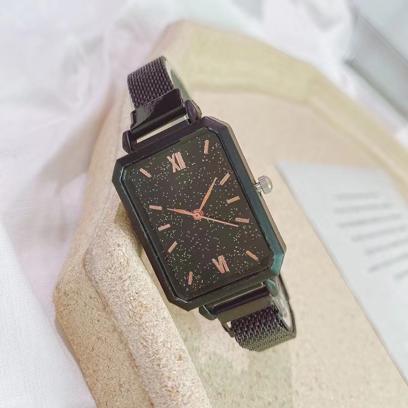 COD✅ Jam Tangan Wanita Magnet Kecil Dial Kotak Gradasi Analog Quartz Leather Fashion Watch   S1211